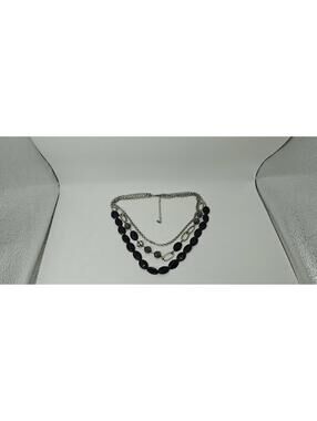 Y2K Party Multi-Layer Silver and Black Chain and Beaded Necklace